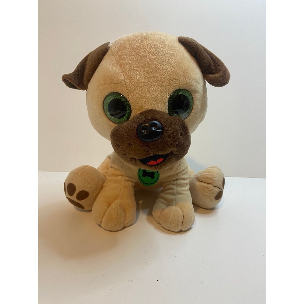 Nanco Plush Pug Dog Puppy Stuffed Animal Toy Green Eyes 12 Inches